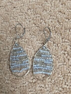 Loft Silver Teardrop Pearl Bead Earrings - Elegant Women Jewelry